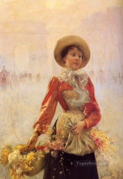 フラワーガールの女性 ジュリアス・ルブラン・スチュワート Oil Paintings